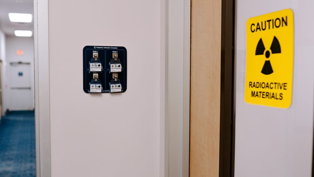 An area monitor TLD badge station to measure radiation from X-ray devices during imaging services.