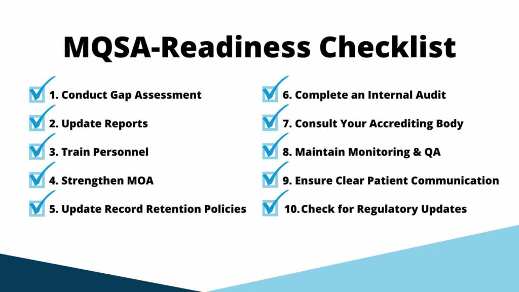 A checklist summarizing what mammography facilities must do to prepare for the updated 2024 MQSA amendment.