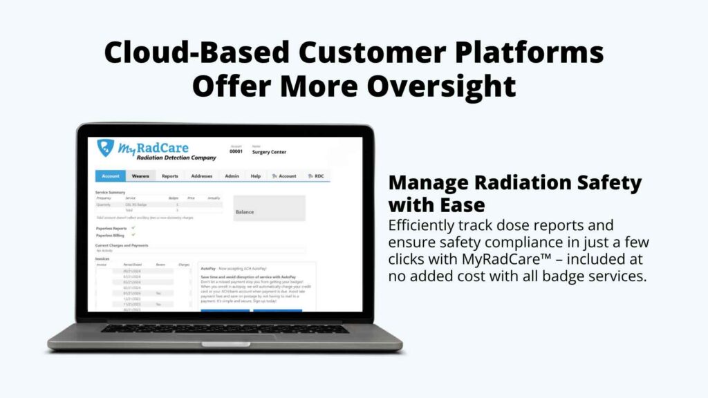 Laptop displaying dosimetry customer account access
