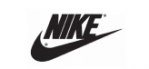 Black Nike logo featuring the word NIKE in bold capital letters above a curved swoosh symbol, both set against a white background.